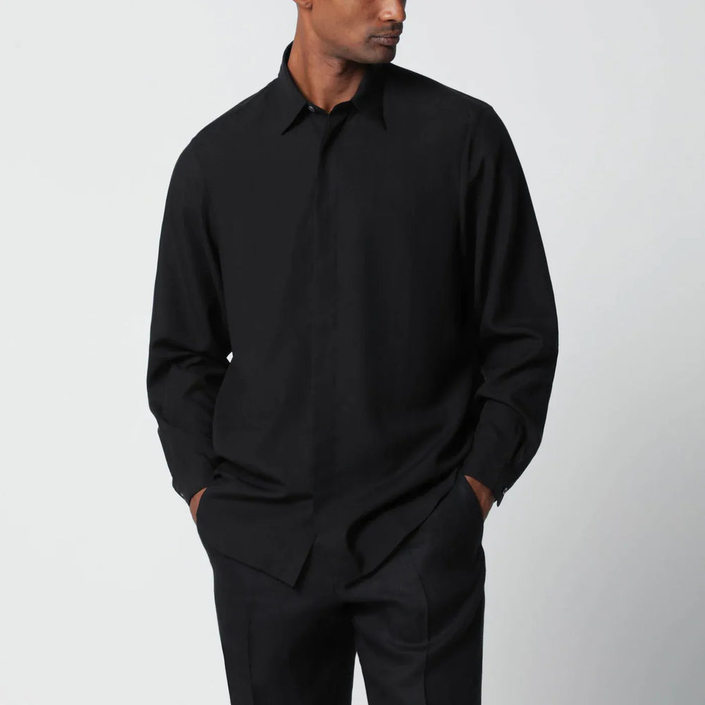 Lardini - Black linen-blend shirt Brand Shirts & Tops 39