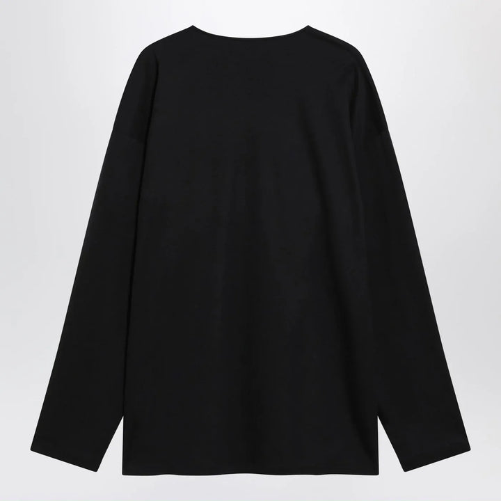 LEMAIRE - Black cotton and silk interlock T-shirt Brand Shirts &amp; Tops