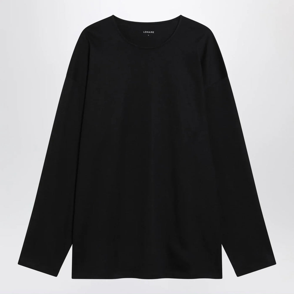 LEMAIRE - Black cotton and silk interlock T-shirt Brand Shirts & Tops S