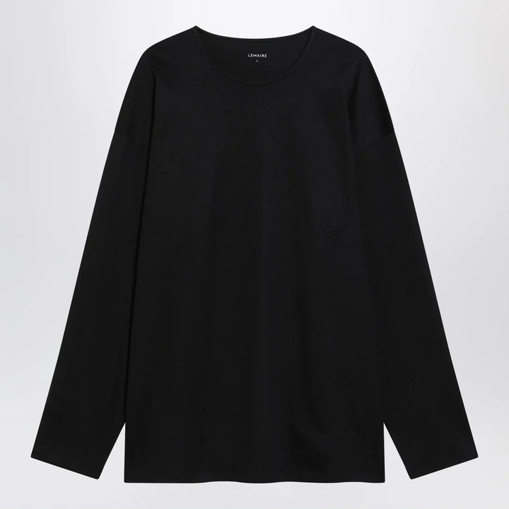 LEMAIRE - Black cotton and silk interlock T-shirt Brand Shirts &amp; Tops S