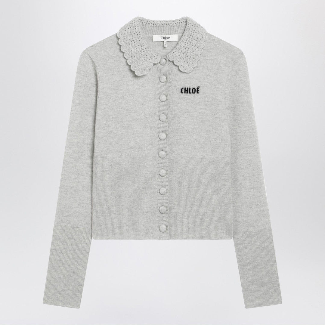 Shirts &amp; Tops Light grey wool cardigan with logo Brand