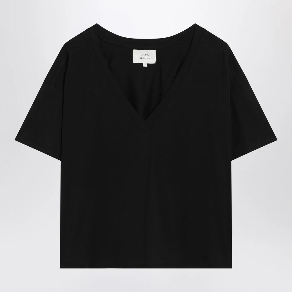 LouLou De Saison - Black cotton V-neck T-shirt Brand Shirts & Tops S