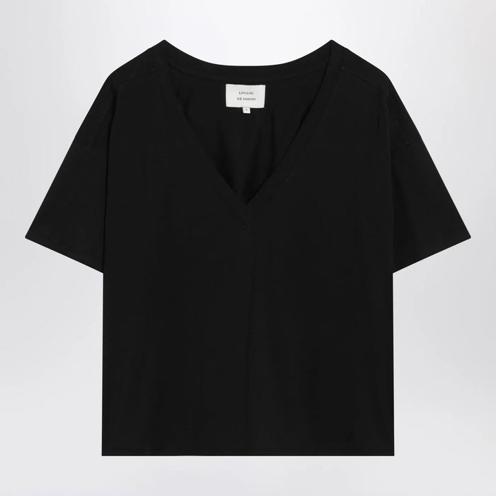 LouLou De Saison - Black cotton V-neck T-shirt Brand Shirts &amp; Tops S
