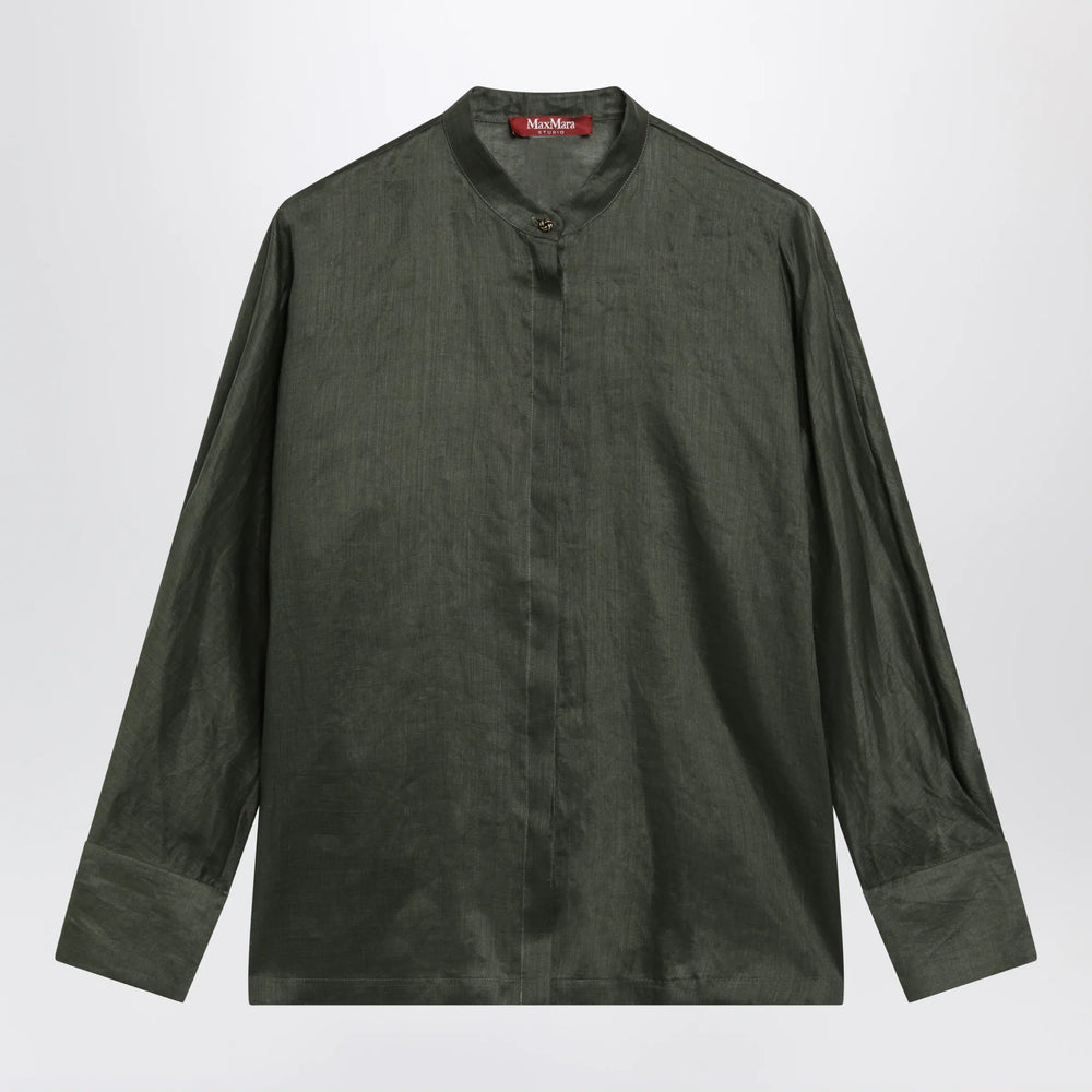 Max Mara Studio - Ramie canvas shirt in khaki green Brand Shirts & Tops 40  IT