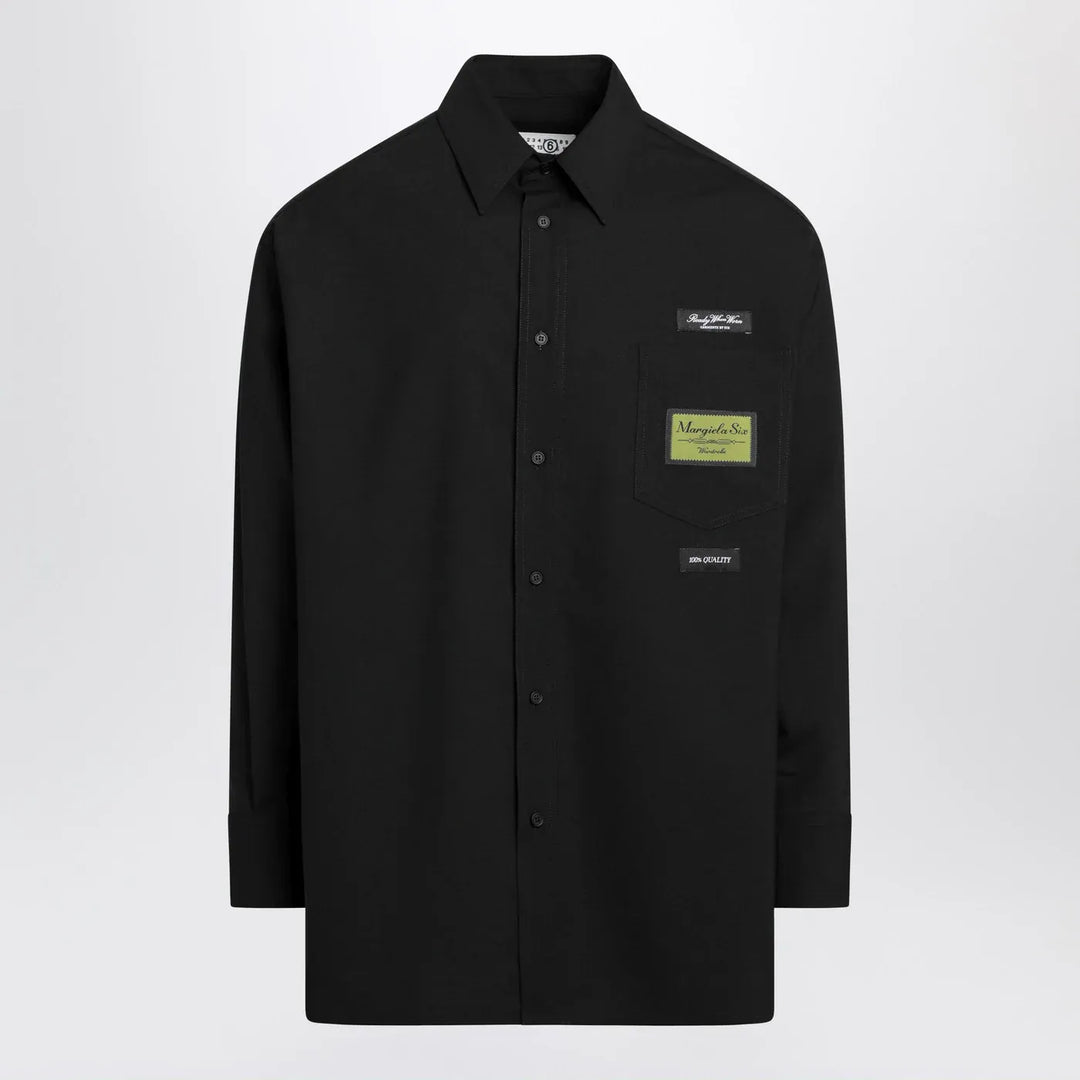 MM6 Maison Margiela - Black wool-blend shirt with label details Brand Shirts &amp; Tops 48 IT