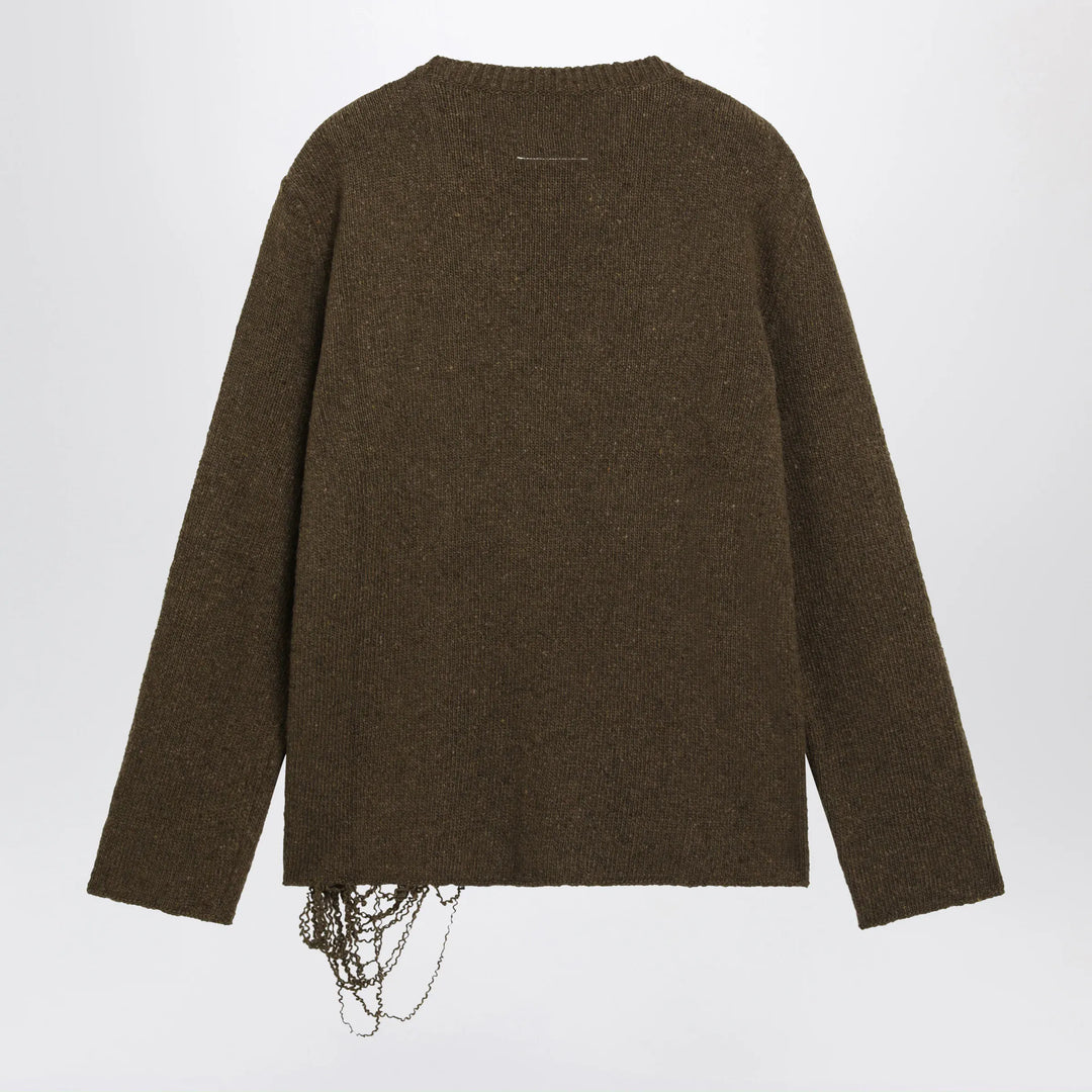 MM6 Maison Margiela - Crew-neck sweater in khaki/black wool blend Brand Shirts &amp; Tops