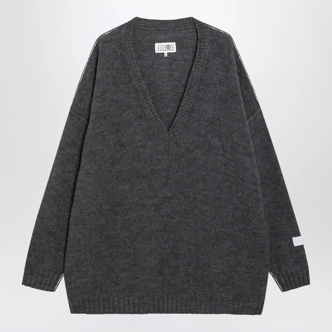 MM6 Maison Margiela - Grey mélange oversized V-neck knit sweater Brand Shirts &amp; Tops M