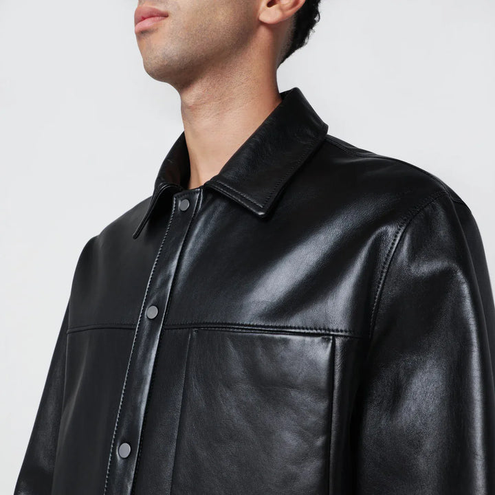 Salvatore Santoro - Black leather overshirt Brand Shirts &amp; Tops 48 IT