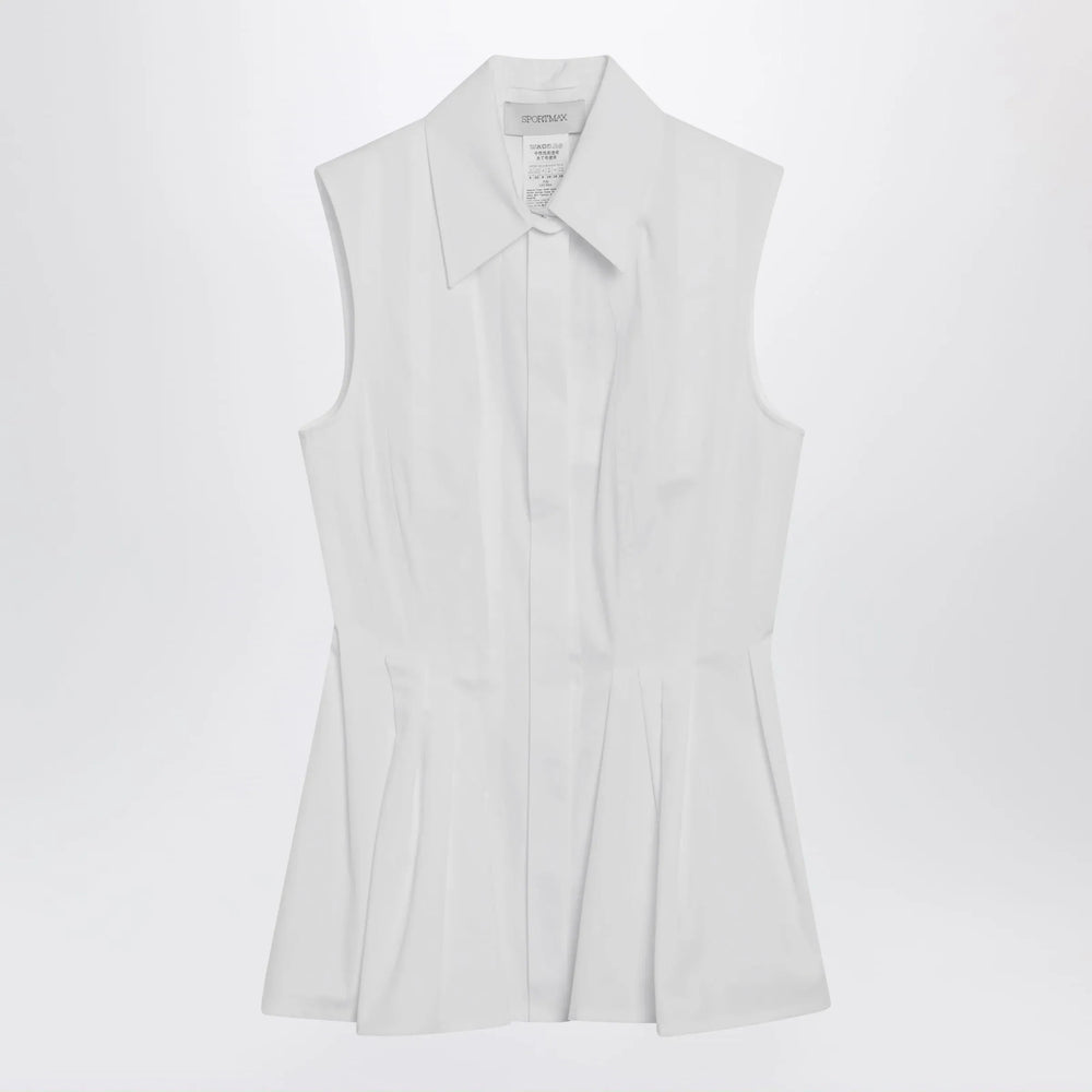 Sportmax - Sleeveless shirt in optical white cotton canvas Brand Shirts & Tops 40  IT