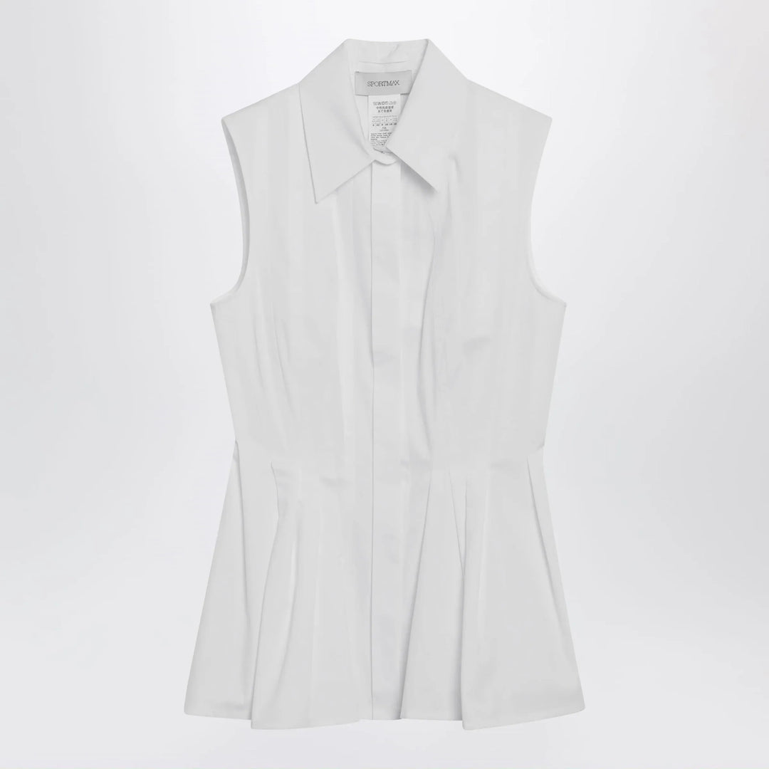 Sportmax - Sleeveless shirt in optical white cotton canvas Brand Shirts &amp; Tops 40  IT