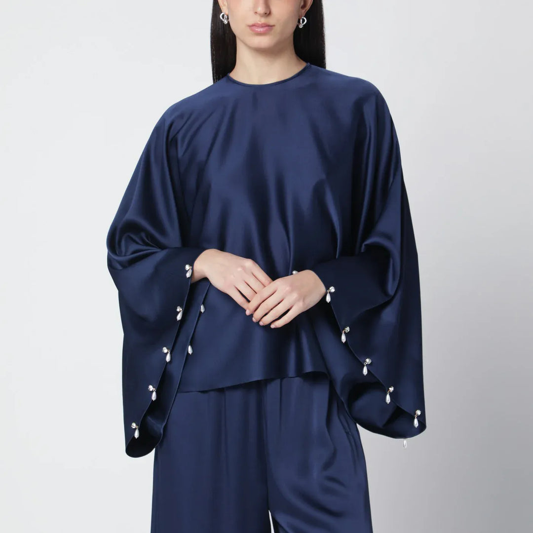 Stella McCartney - Navy blue oversized viscose satin blouse Brand Shirts &amp; Tops 40  IT
