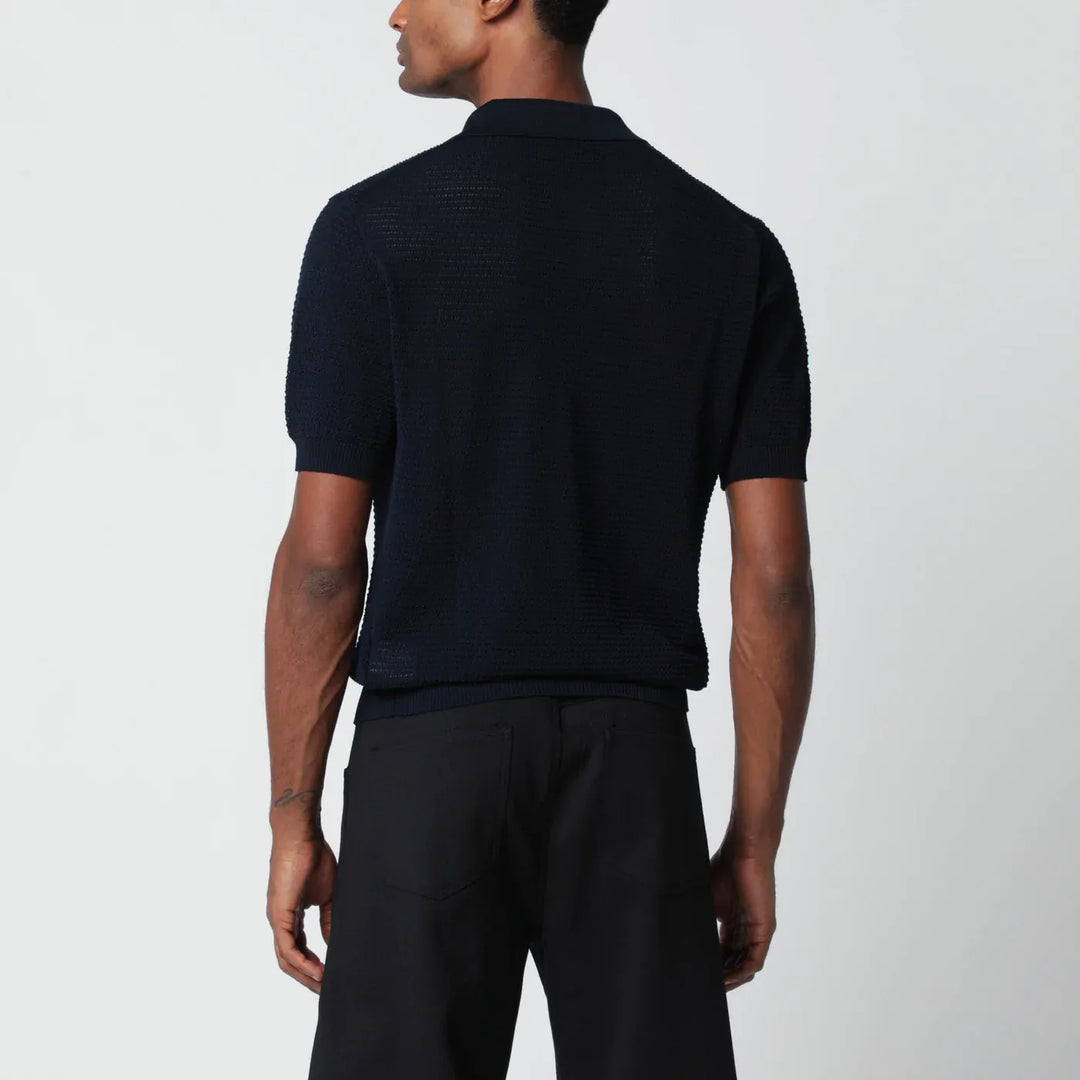 Tagliatore - Blue openwork cotton polo shirt Brand Shirts &amp; Tops