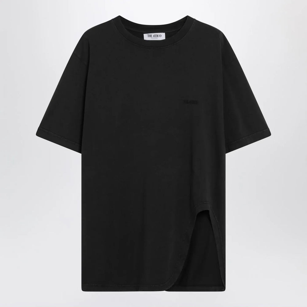 The Attico - Black washed T-shirt with shaped hem Brand Shirts & Tops 40  IT