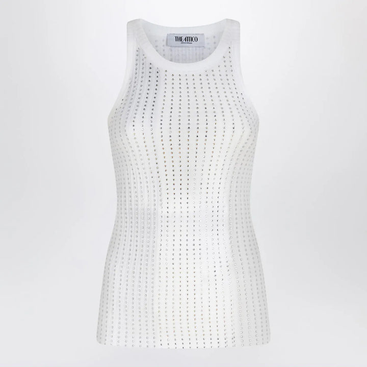 The Attico - White tank top with rhinestones Brand Shirts &amp; Tops 38  IT