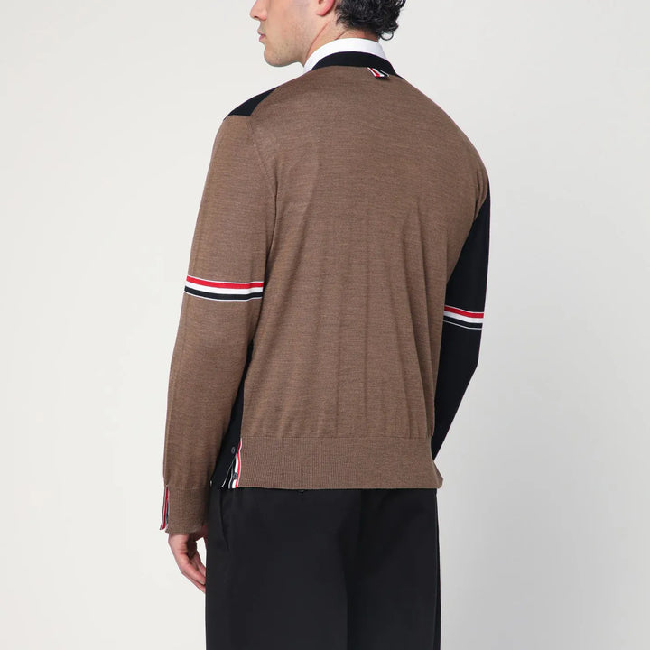 Thom Browne - Navy/grey/brown wool cardigan Brand Shirts &amp; Tops 4