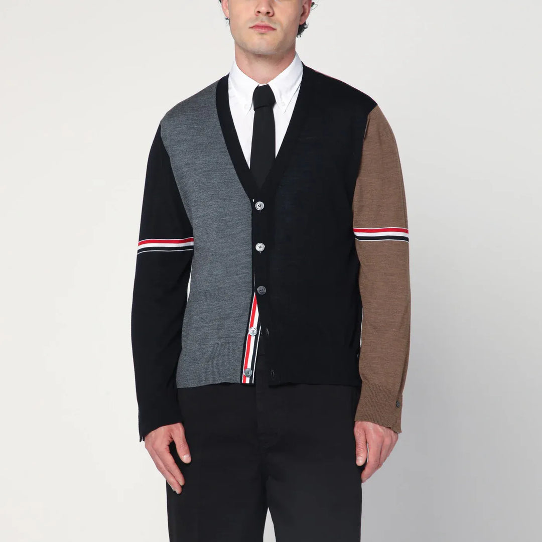 Thom Browne - Navy/grey/brown wool cardigan Brand Shirts &amp; Tops 4