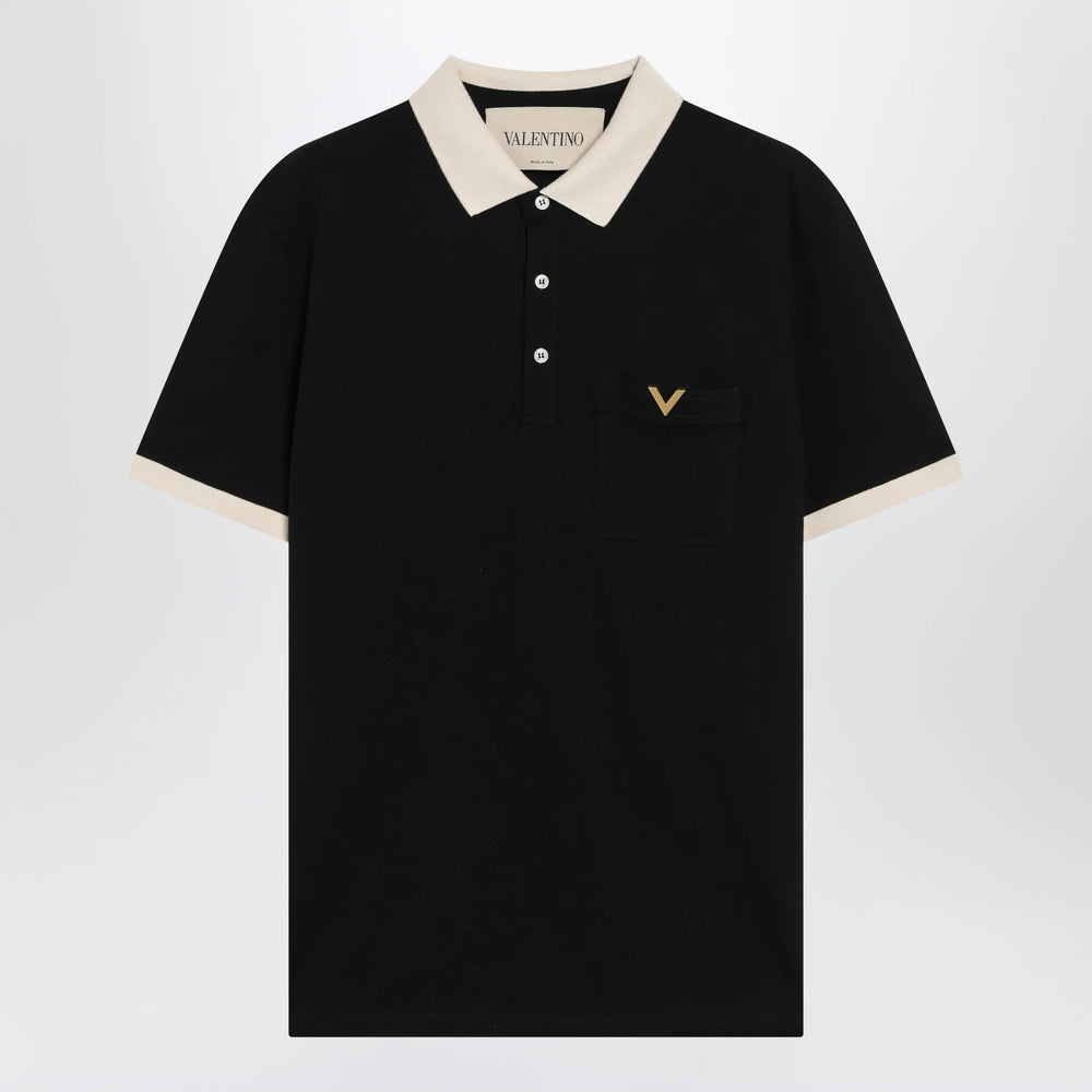 Valentino - Black cotton piqué polo shirt with Vgold Brand Shirts & Tops M