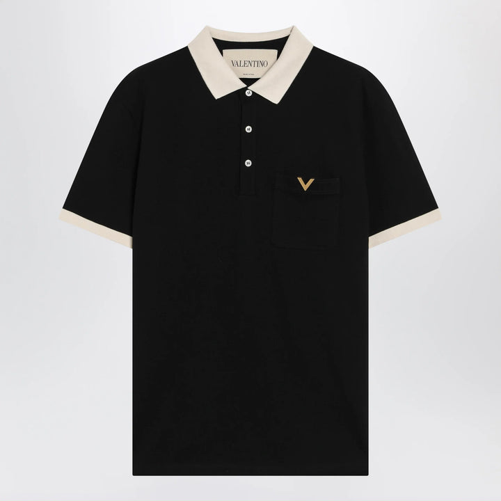 Valentino - Black cotton piqué polo shirt with Vgold Brand Shirts &amp; Tops M