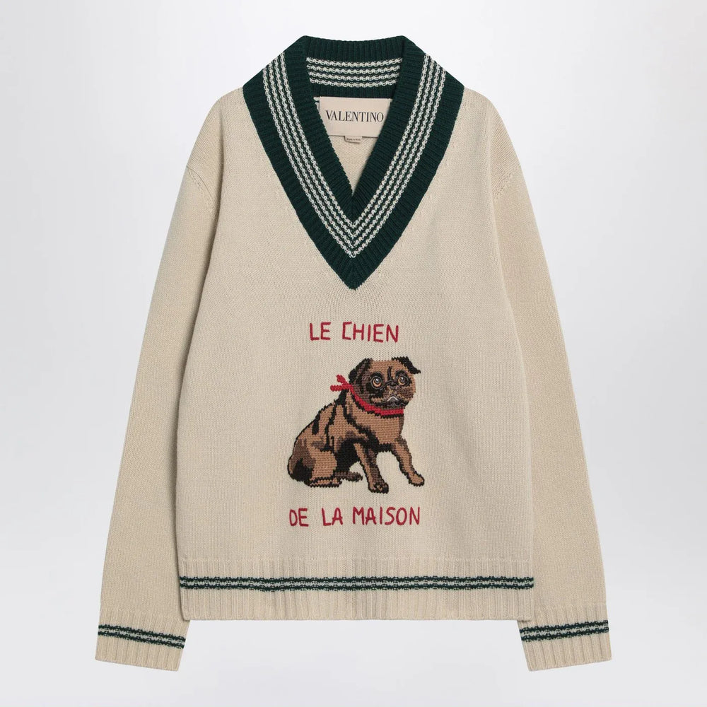 Valentino - Butter-coloured sweater with Le Chien de la Maison embroidery Brand Shirts & Tops L