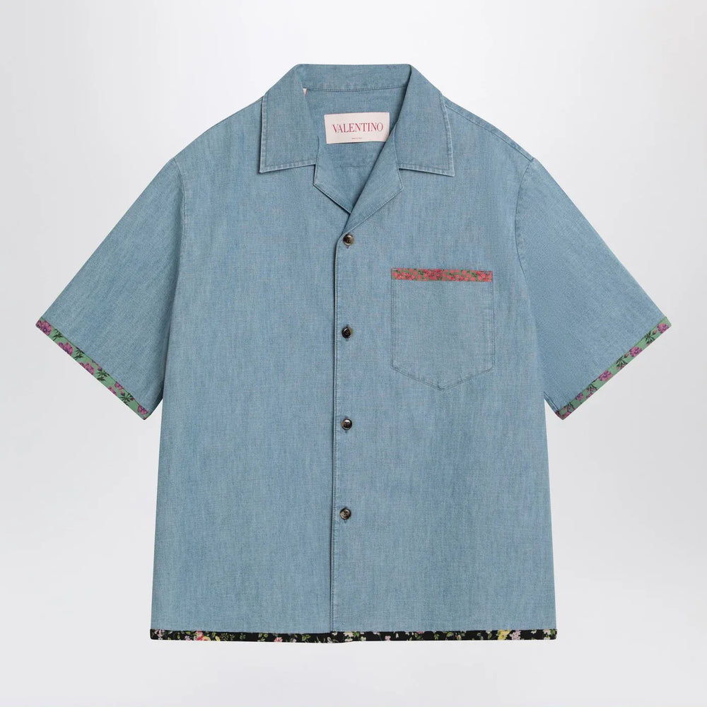 Valentino - Denim shirt with floral trims Brand Shirts & Tops 48 IT