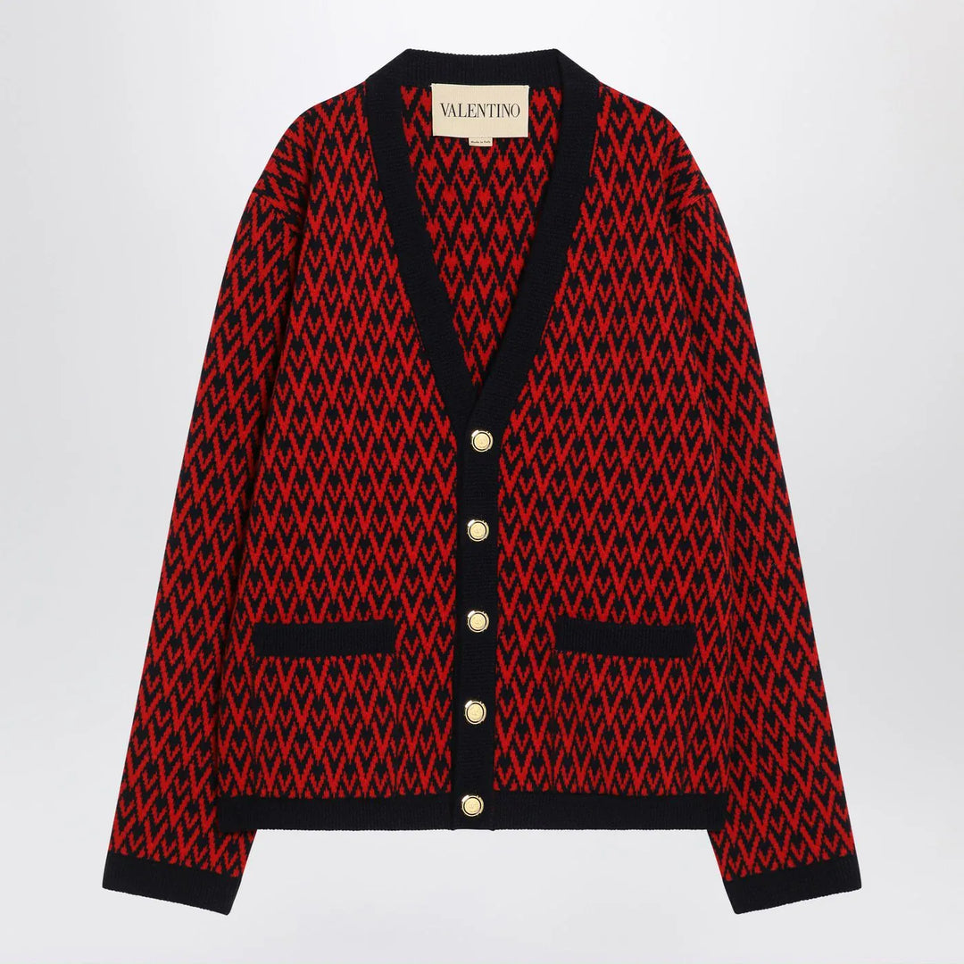 Valentino - Jacquard patterned cardigan Toute la V red/navy blue Brand Shirts &amp; Tops M