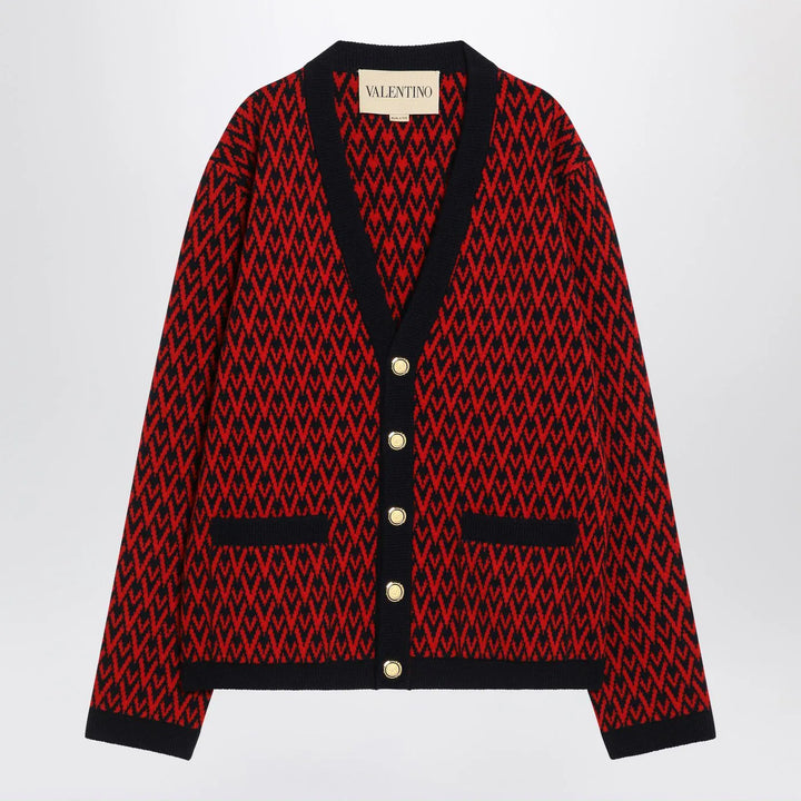 Valentino - Jacquard patterned cardigan Toute la V red/navy blue Brand Shirts &amp; Tops M
