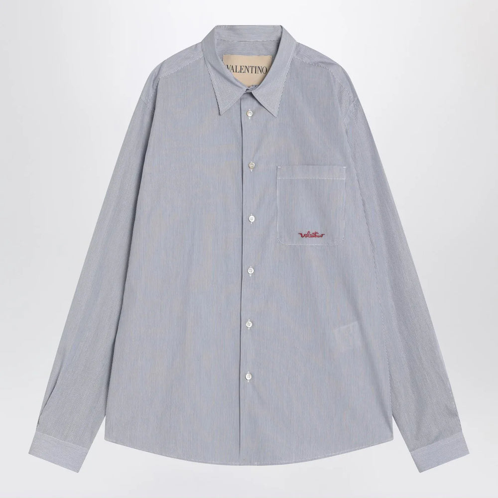 Valentino - Light blue cotton shirt with logo Brand Shirts & Tops 40