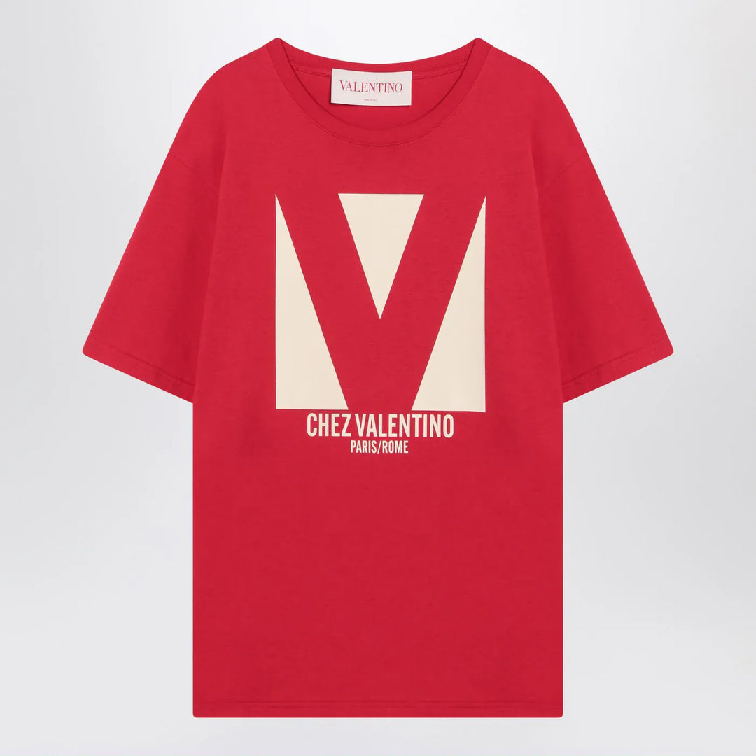 Valentino - Red T-shirt with Chez Valentino print Brand Shirts &amp; Tops S