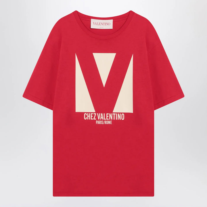 Valentino - Red T-shirt with Chez Valentino print Brand Shirts &amp; Tops S