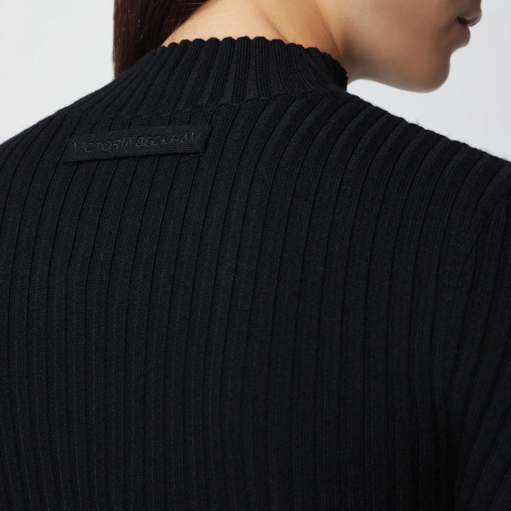 Victoria Beckham - Georgia Ribbed Sweater in Black Merino Wool Brand Shirts &amp; Tops M