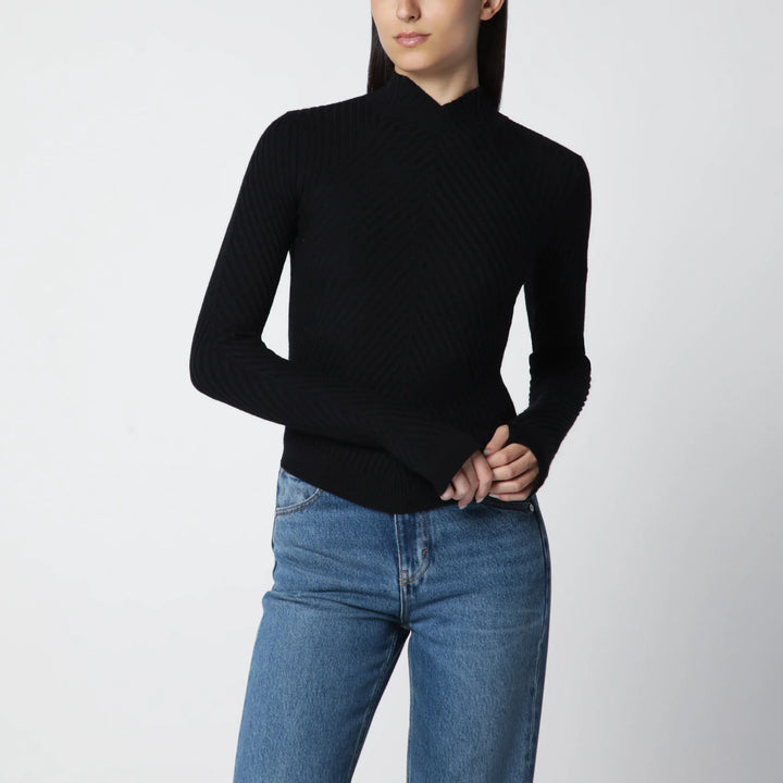 Victoria Beckham - Georgia Ribbed Sweater in Black Merino Wool Brand Shirts &amp; Tops M