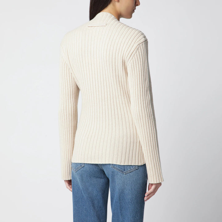 Victoria Beckham - Ribbed Sweater in Beige Wool and Cashmere Brand Shirts &amp; Tops M