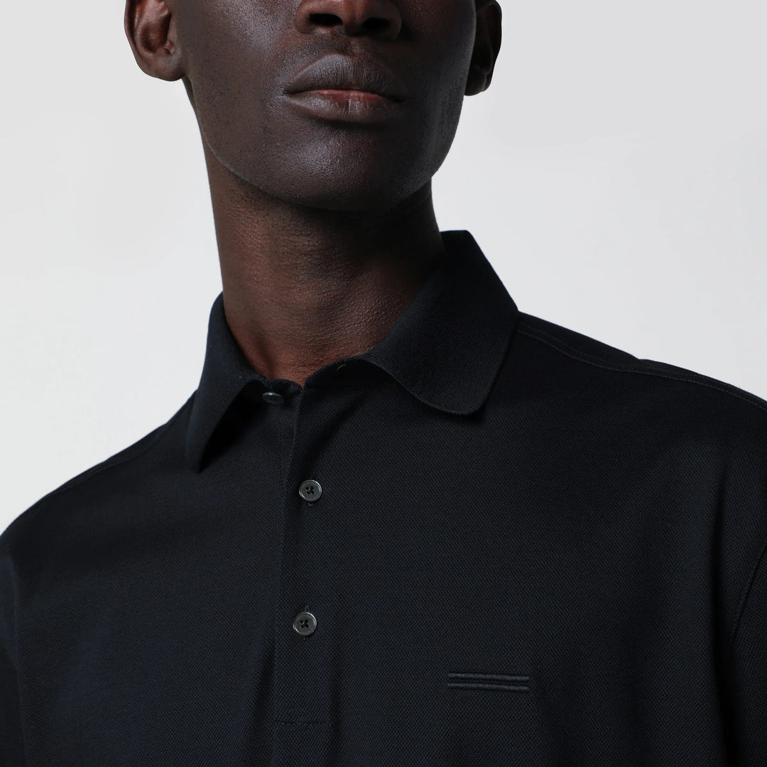 ZEGNA - Navy blue cotton polo Brand Shirts &amp; Tops