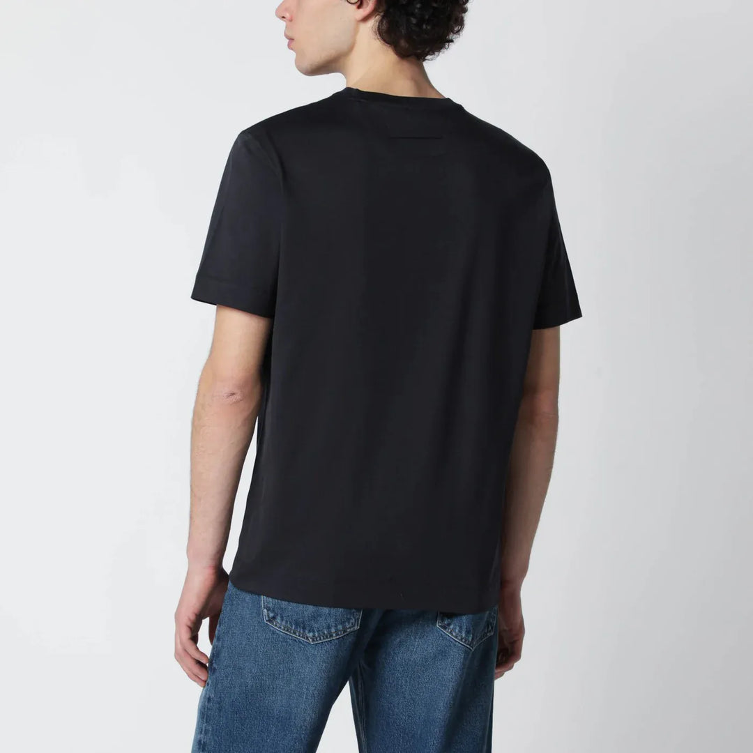 ZEGNA - Navy blue T-shirt with embroidered logo Brand Shirts &amp; Tops