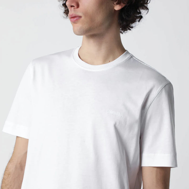 ZEGNA - White T-shirt with embroidered logo Brand Shirts &amp; Tops