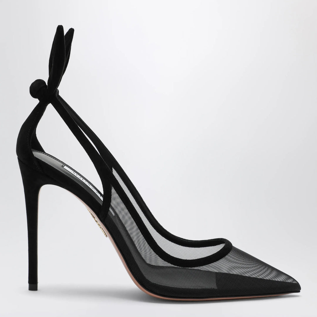 Aquazzura - Black Bow Tie pumps in mesh and suede Brand Shoes 36 IT
