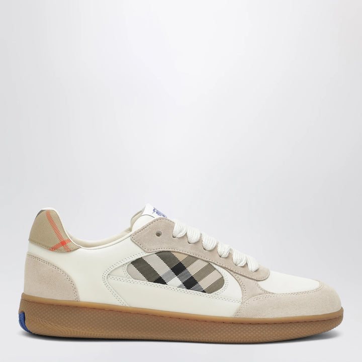Burberry - Terrace leather and suede sneakers with beige check Brand Shoes 41 IT