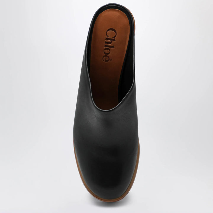 Chloé - Maxime wedge sabot in calfskin leather black Brand Shoes