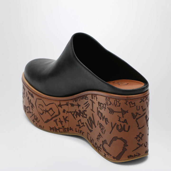 Chloé - Maxime wedge sabot in calfskin leather black Brand Shoes