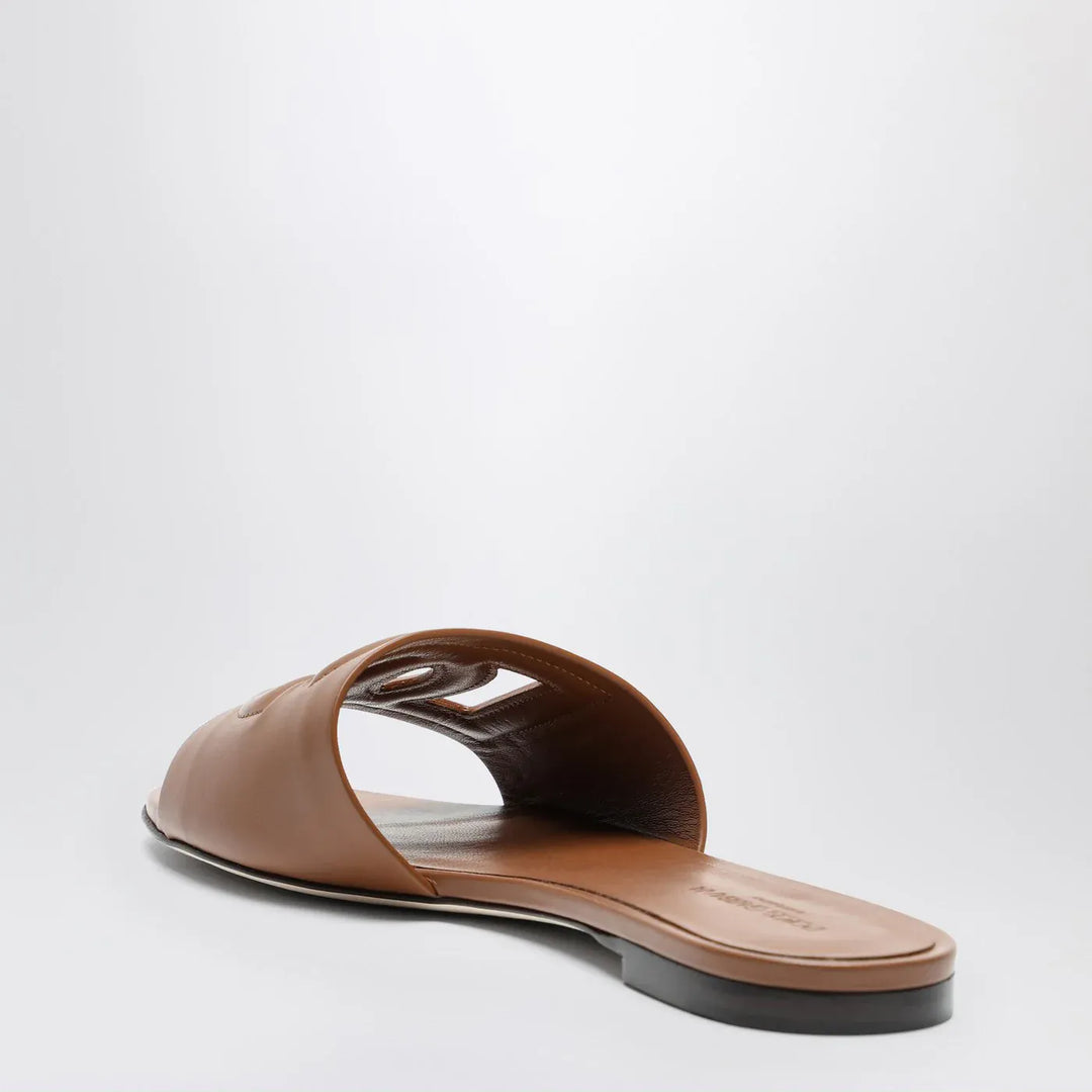 Dolce&amp;Gabbana - Brown leather slides with DG logo Brand Shoes