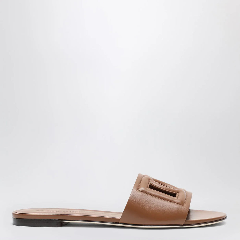 Dolce&Gabbana - Brown leather slides with DG logo Brand Shoes 36,5 IT