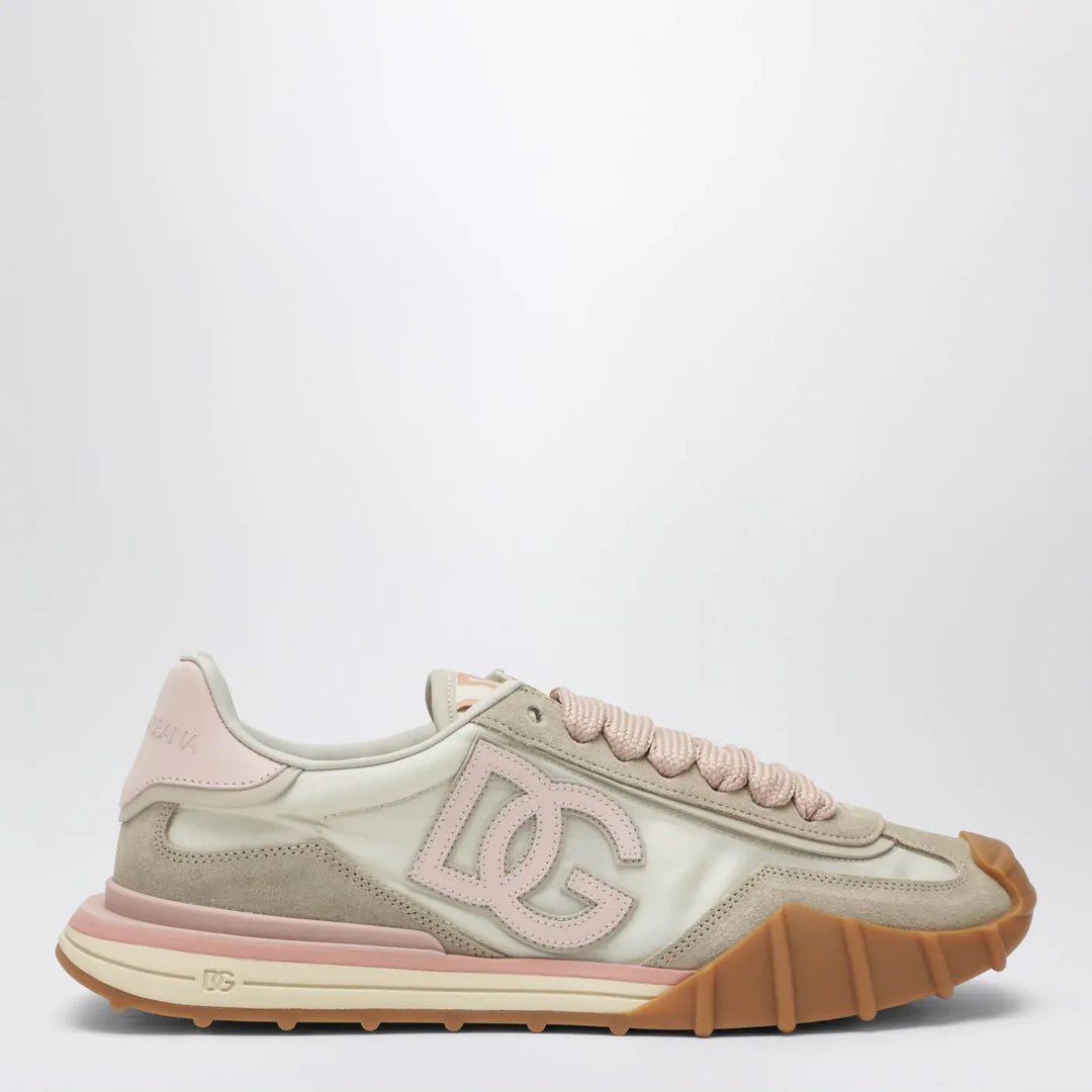 Dolce&amp;Gabbana - DG Athletic Sneakers in ivory and pink fabric and leather Brand Shoes 35,5 IT