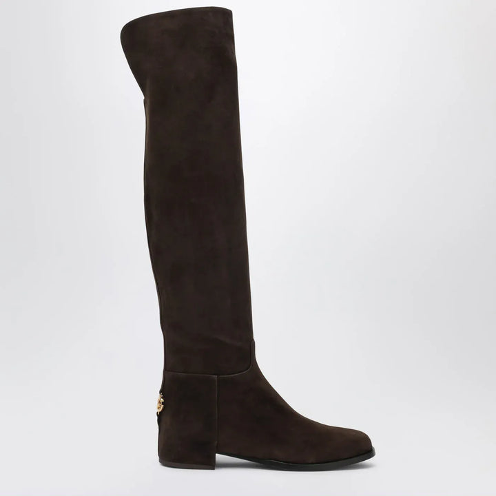 Dolce&amp;Gabbana - High suede boot in ebony brown Brand Shoes 36,5 IT
