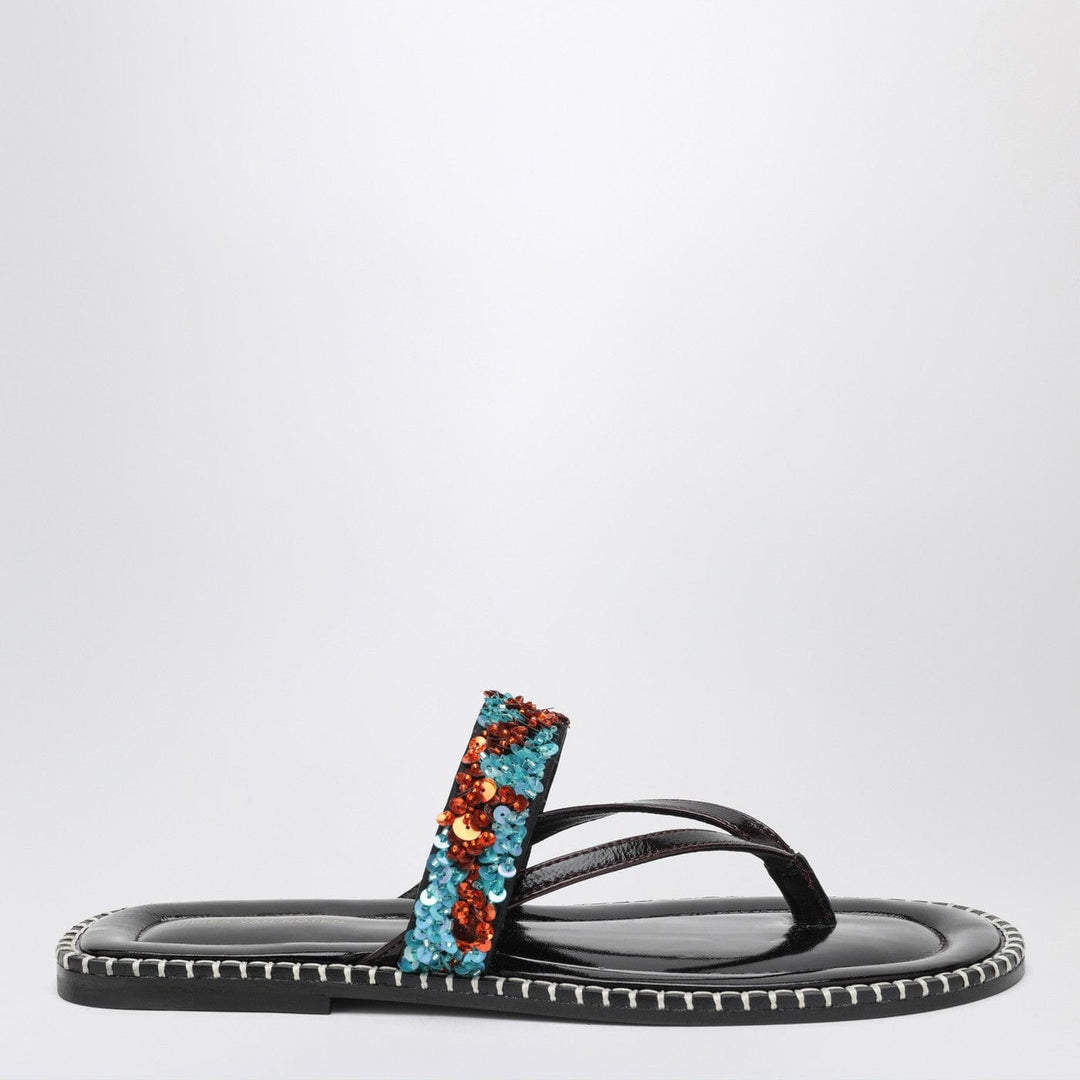 Shoes Dries Van Noten - Black thong slip-on sandals with sequins Brand