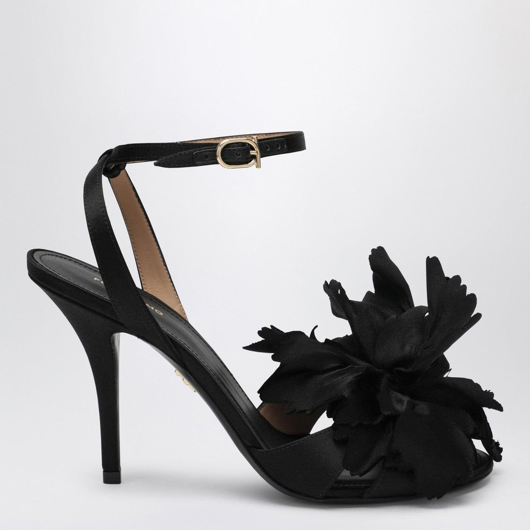 Shoes Ferragamo - Black satin flower sandals Brand