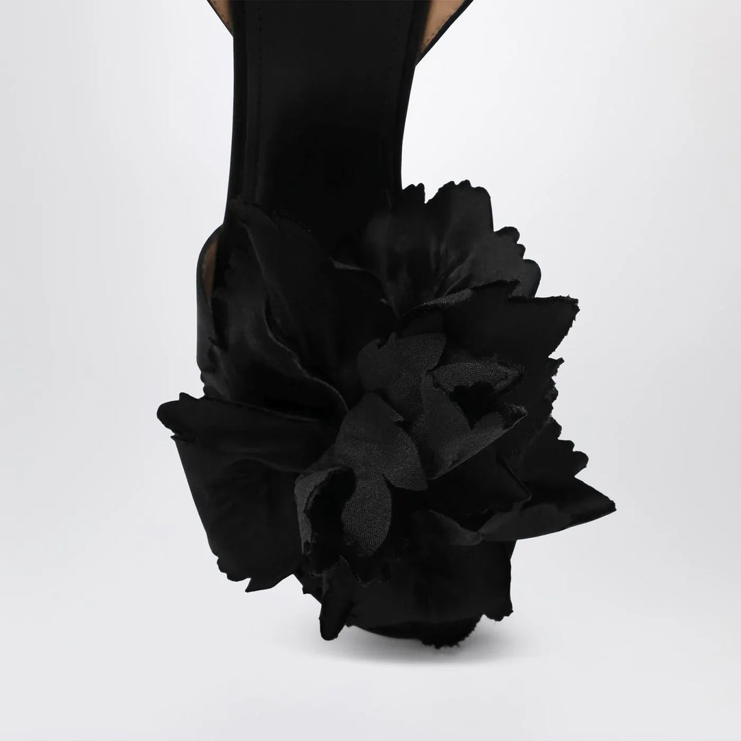 Ferragamo - Black satin flower sandals Brand Shoes