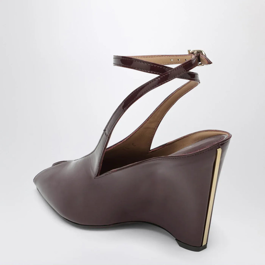 Ferragamo - Peep Toe Wedge Sandals in Bordeaux Brand Shoes