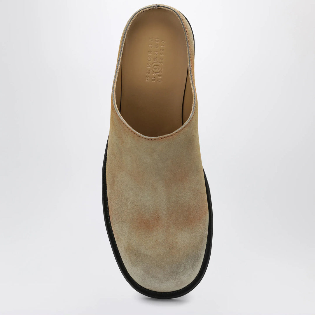 MM6 Maison Margiela - Biker Mules in Beige Washed Suede Brand Shoes