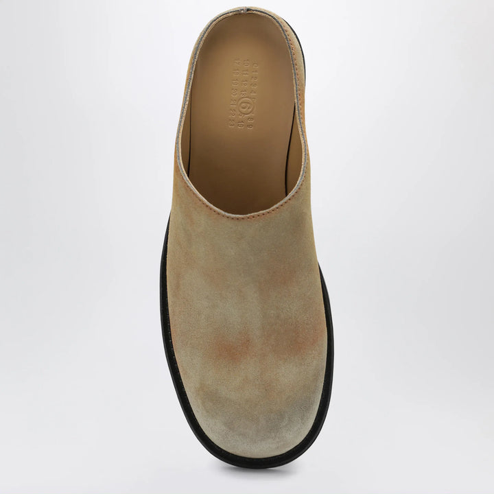 MM6 Maison Margiela - Biker Mules in Beige Washed Suede Brand Shoes