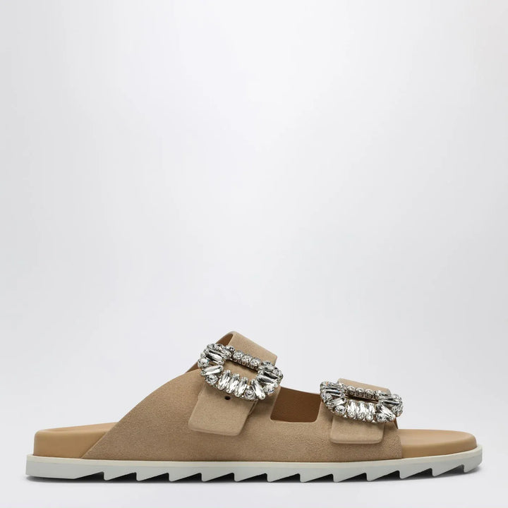 ROGER VIVIER - Beige suede Slidy Viv&